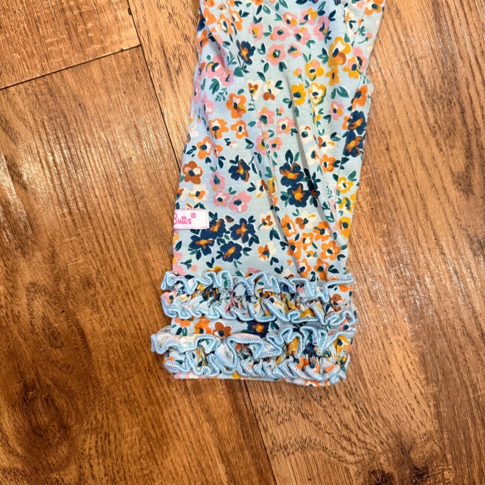 RuffleButts Kids Girls 4T Teal Peplum Tunic and Floral Ruffle Leggings Set 2pc - Picture 7 of 8